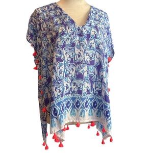 Lilly Pulitzer Sydney Caftan Top - Uptown Trunk Elephant Print - Size S/M